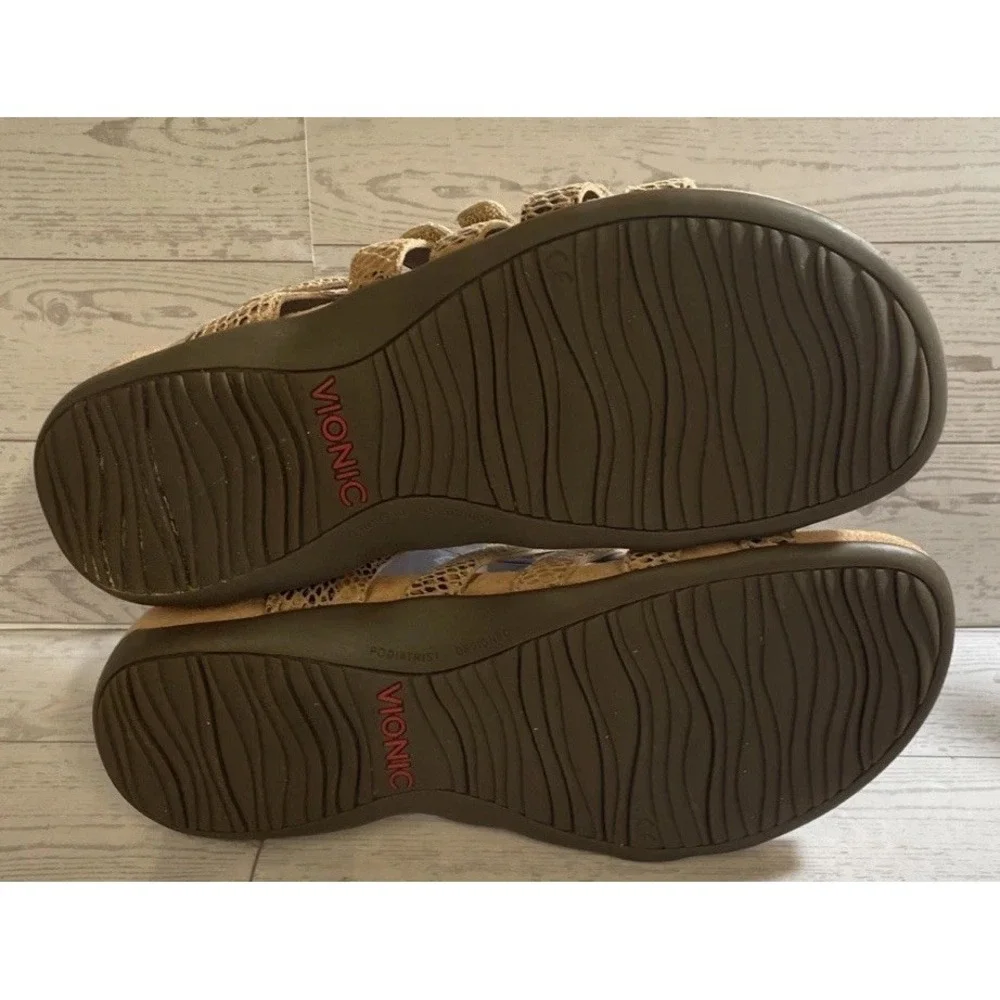 Vionic Harissa Sandals Womens Size 6.5 Brown Tan Snake Print Comfort Strappy - Picture 8 of 9